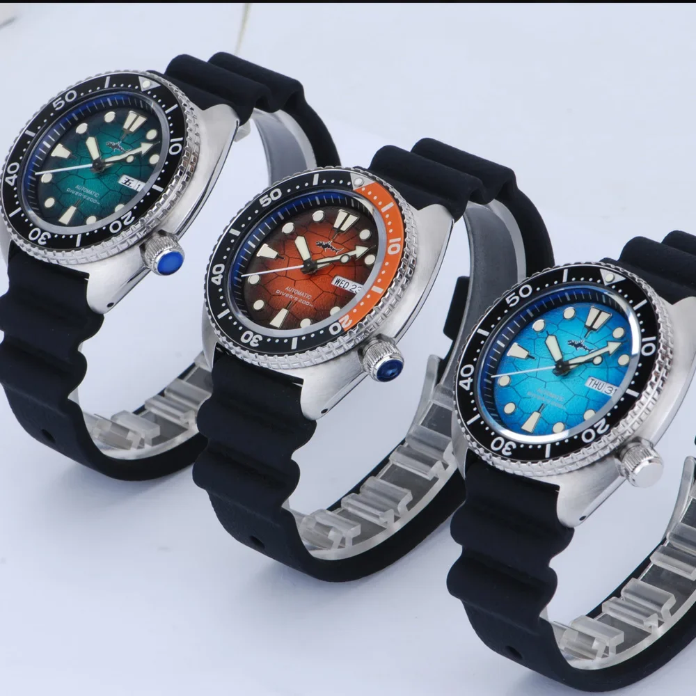 Heimdallr นาฬิกาข้อมือสปอร์ตสำหรับผู้ชาย, นาฬิกานักดำน้ำ NH36แซฟไฟร์44มม. สร้อยข้อมือสแตนเลสกลไกจักรกลกันน้ำได้200ม.