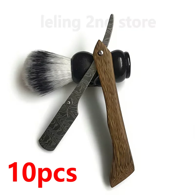 Wholesale Wooden Professional Manual Shaver Straight Edge Stainless Steel Sharp Barber Wood Razor Folding Shaving Beard Cutter