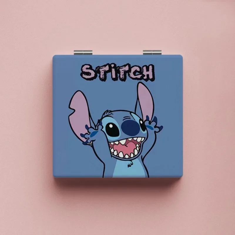 Kawaii Lilo&Stitch Makeup Mirrors Cartoon Ins Double-sided Mirror Frame PU Leather Cover Carry Folding  Women Looking Glass Gift