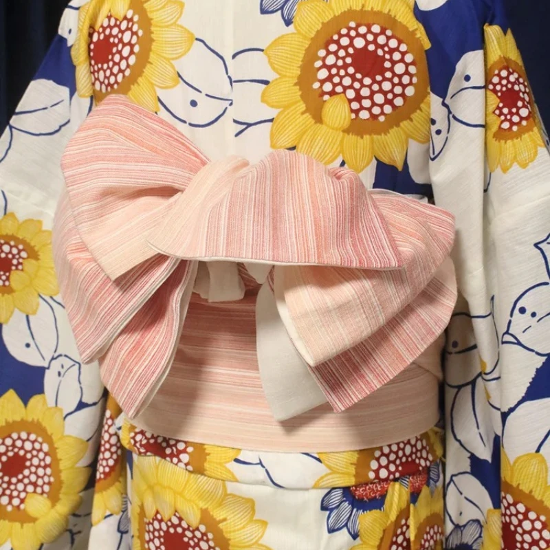 Women's Kimono Obi Cotton Linen Bright Color Dress Wide Dress Belt Reversible Double Color Waistband Yukata Accessories