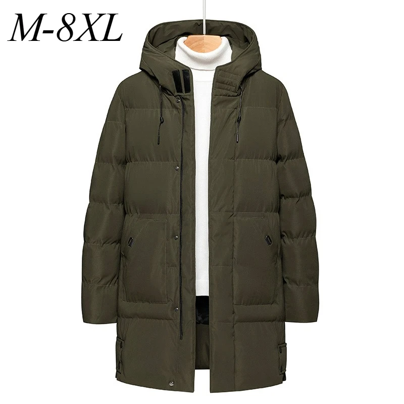 

Brand Men Padded Jacket Comfort Korean Style Cold Resistant Cotton Coat Knee Length Travel Lightweight Warm Winter Hooded Parkas