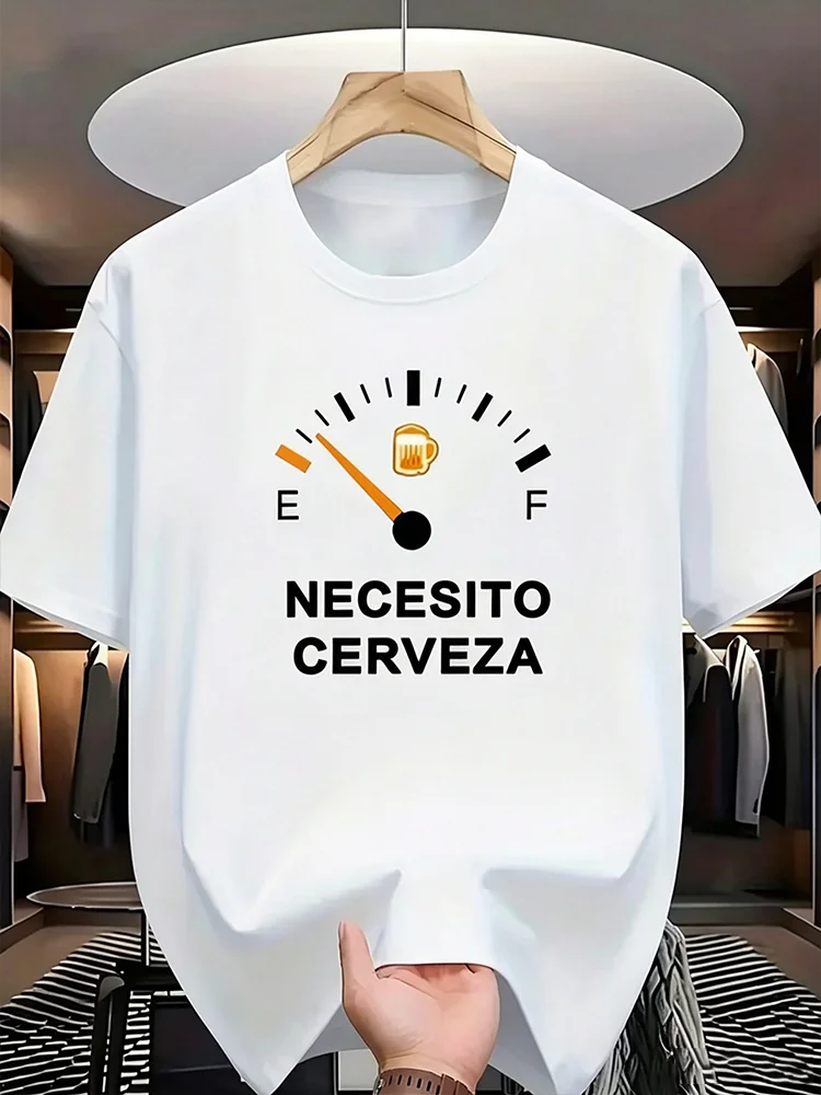 Camiseta gráfica Necesito Cerveza Fuel Gauge Beer Mug para hombre, divertida camiseta con estampado de cerveza en español, cuello redondo, informal, de manga corta, wx