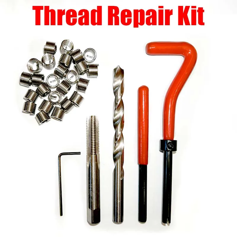 

Комплект для ремонта автомобильной резьбы - вставка для катушки из нержавеющей стали со сверлильным инструментом, резьбовые вставки, гаечный ключ, метчик для автомобиля, мотоцикла, листового металла