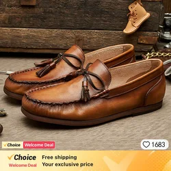 Luxury Men Penny Loafers Genuine Leather Slip On brown Casual Business Dress Shoes Mens Wedding Party Office Fashion Shoes New