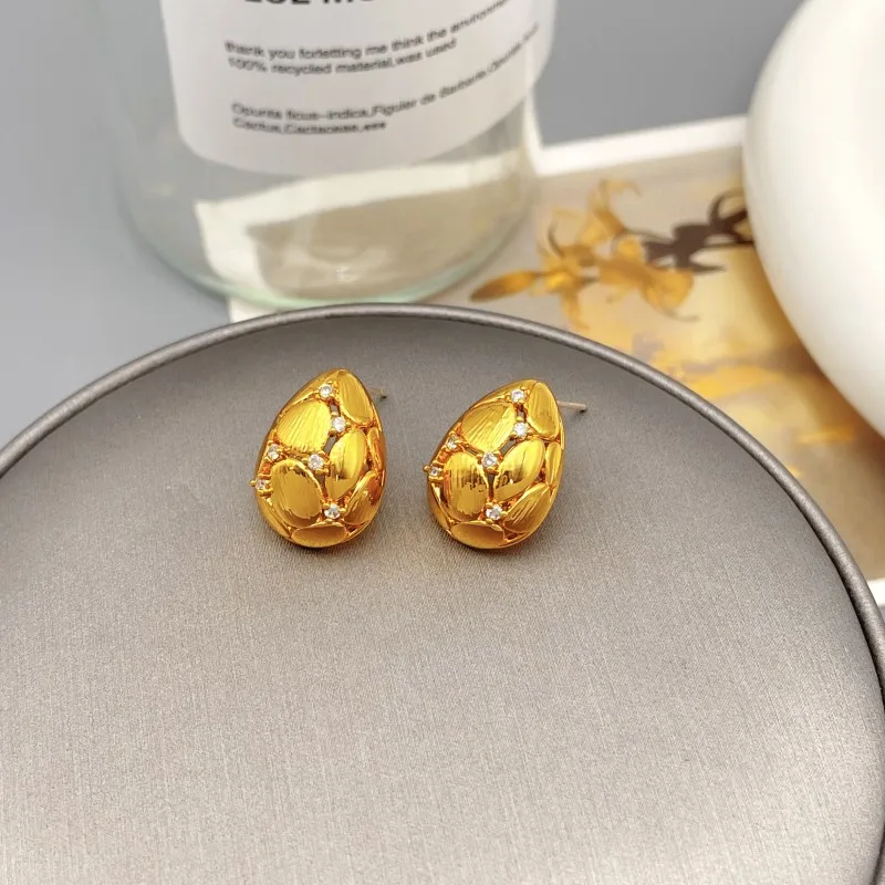 

French Retro Gold Water Drop Inlaid Zircon 925 Silver Needle Earrings For Women Luxury Fashion Plating 18k Gold Jewelry