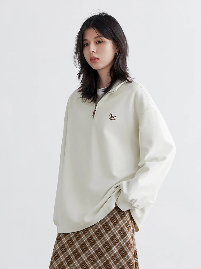 CHIC VEN femmes sweats mode décontracté col montant broderie demi fermeture éclair à manches longues pulls printemps automne nouveau 2025