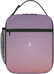 Pink Sky And Moon Lunch Bag Insulated Reusable Lunchbox Portable Cooler Lunch Tote Bag with Side Pockets For Work Picnic Travel