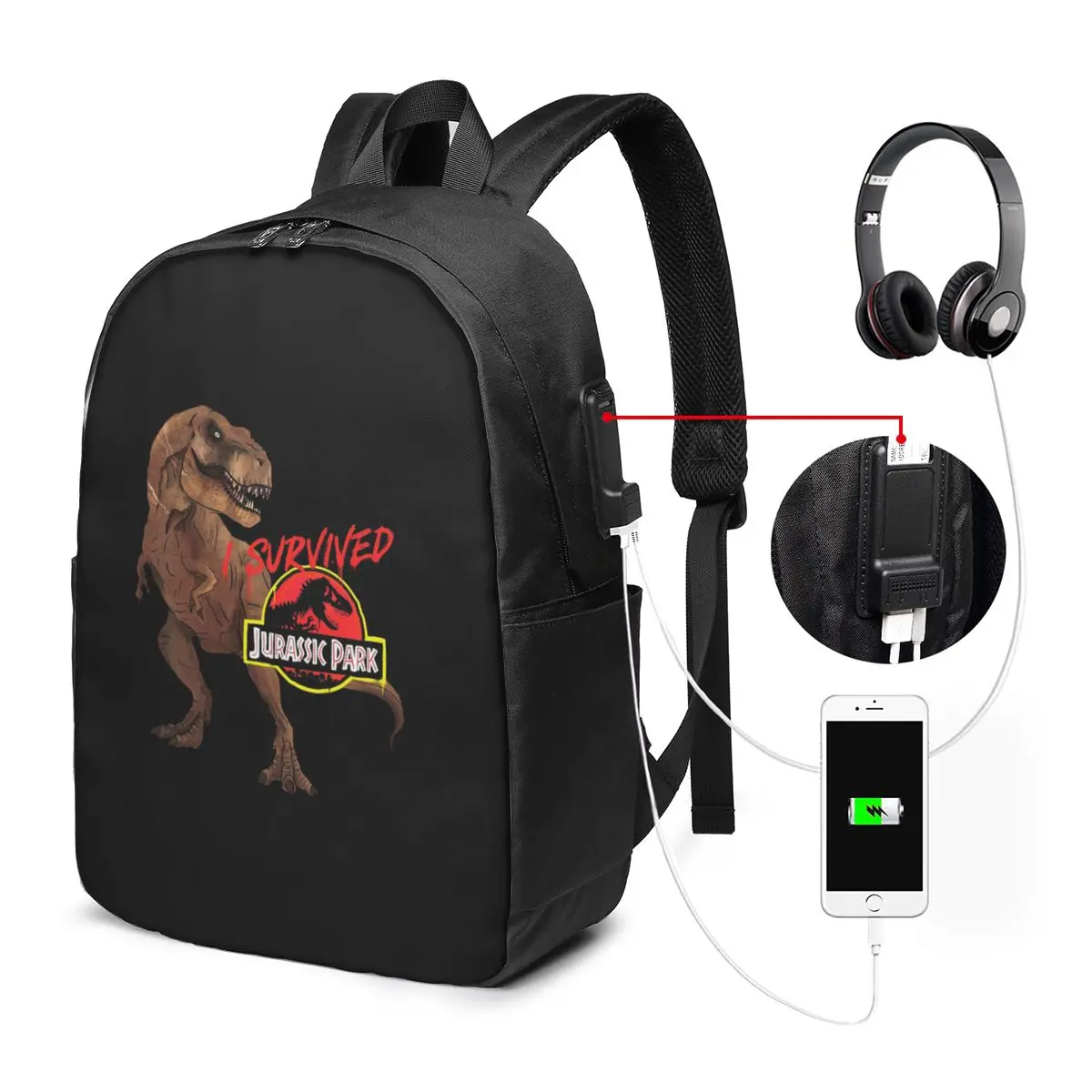

I Survived Jurassic Park Backpack Travel Notebook Bag Computer College Student School Bag Laptop Shoulder Bags for Men Women