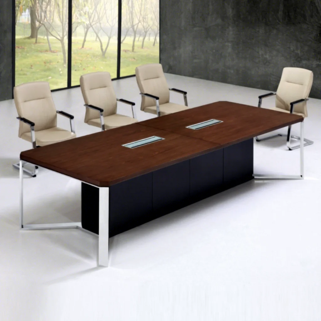 

QS-MT02 Luxury Melamine Wooden Veneered Durable Modern Conference Table With Metal Legs For Office Meeting Rooms