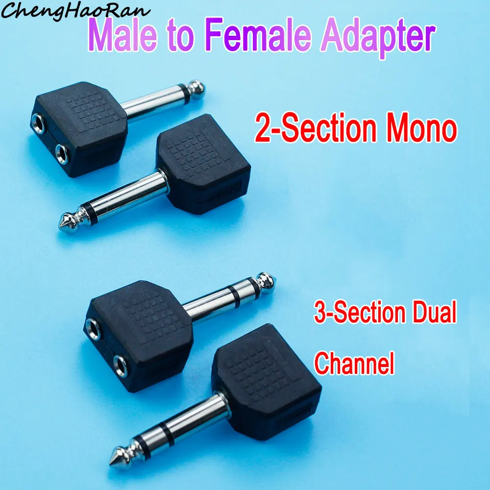 1/2 pcs 2Pole Mono/3pole dual channel Plug Jack Adapter 6.35 Male to Double 3.5 Female stereo Headphone Mic Y Splitter Connector