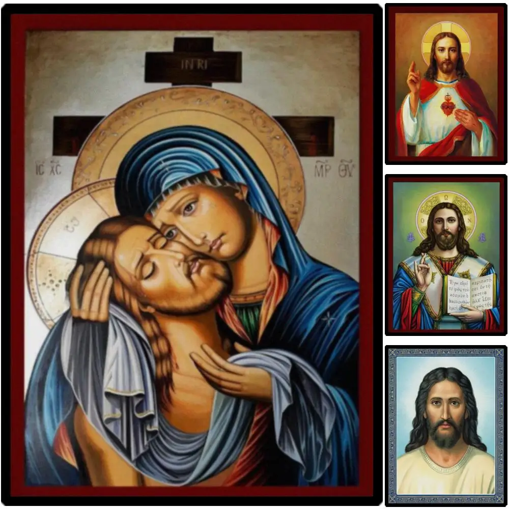 Large Jesus Christ Portrait Canvas Print HD Orthodox Catholic Wall Art for Prayer Room Home Altar Byzantine Christian Decor Gift