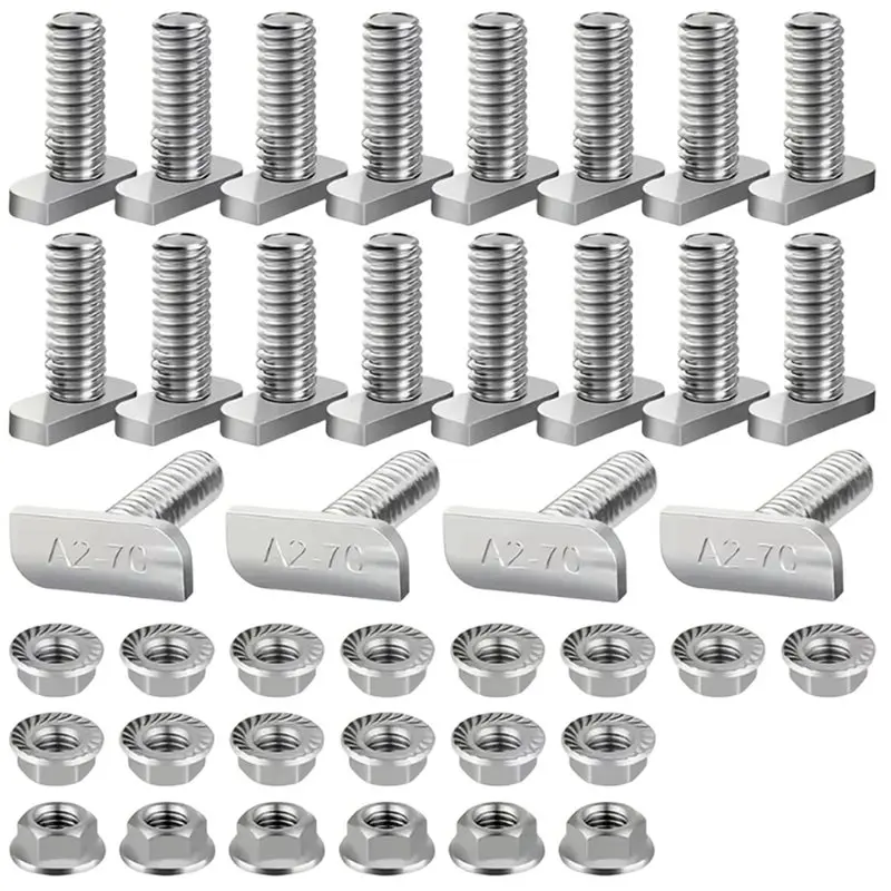 ABJN-80Pcs Stainless Steel T-Bolts,Square Head Screws,M8 Hex Head Binding Screws With Flange For Greenhouses,Power Generation