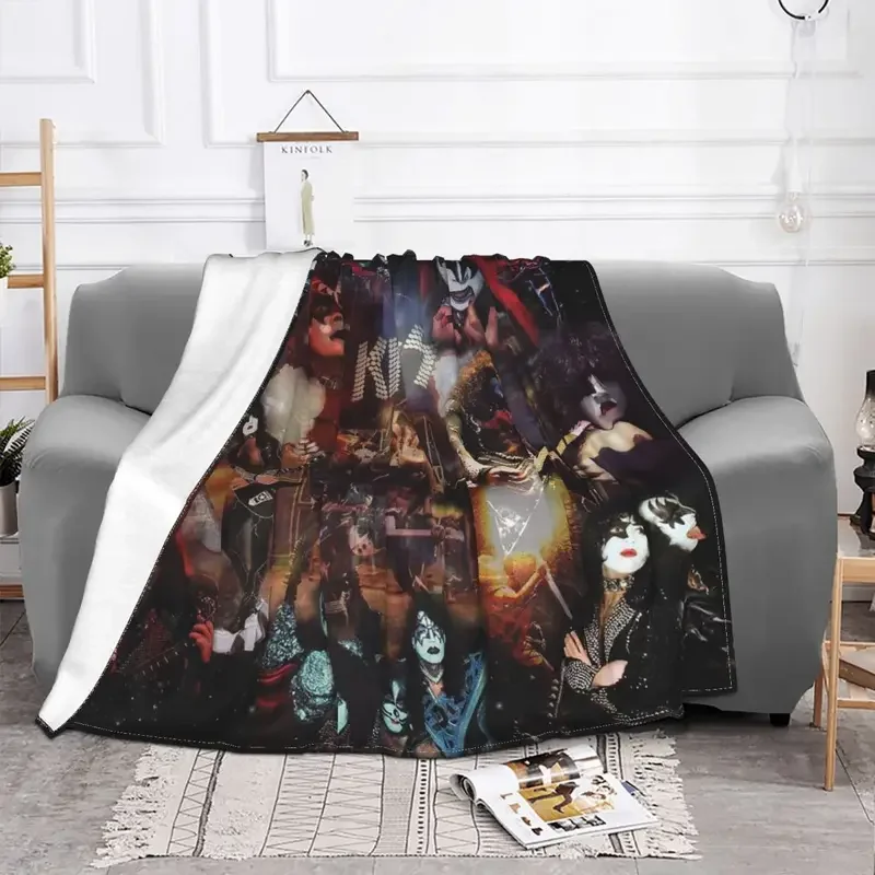 Kiss Blanket Coral Fleece Plush Decoration Rock Band Retor Super Star Super Soft Throw Blankets for Home Office Bedspreads