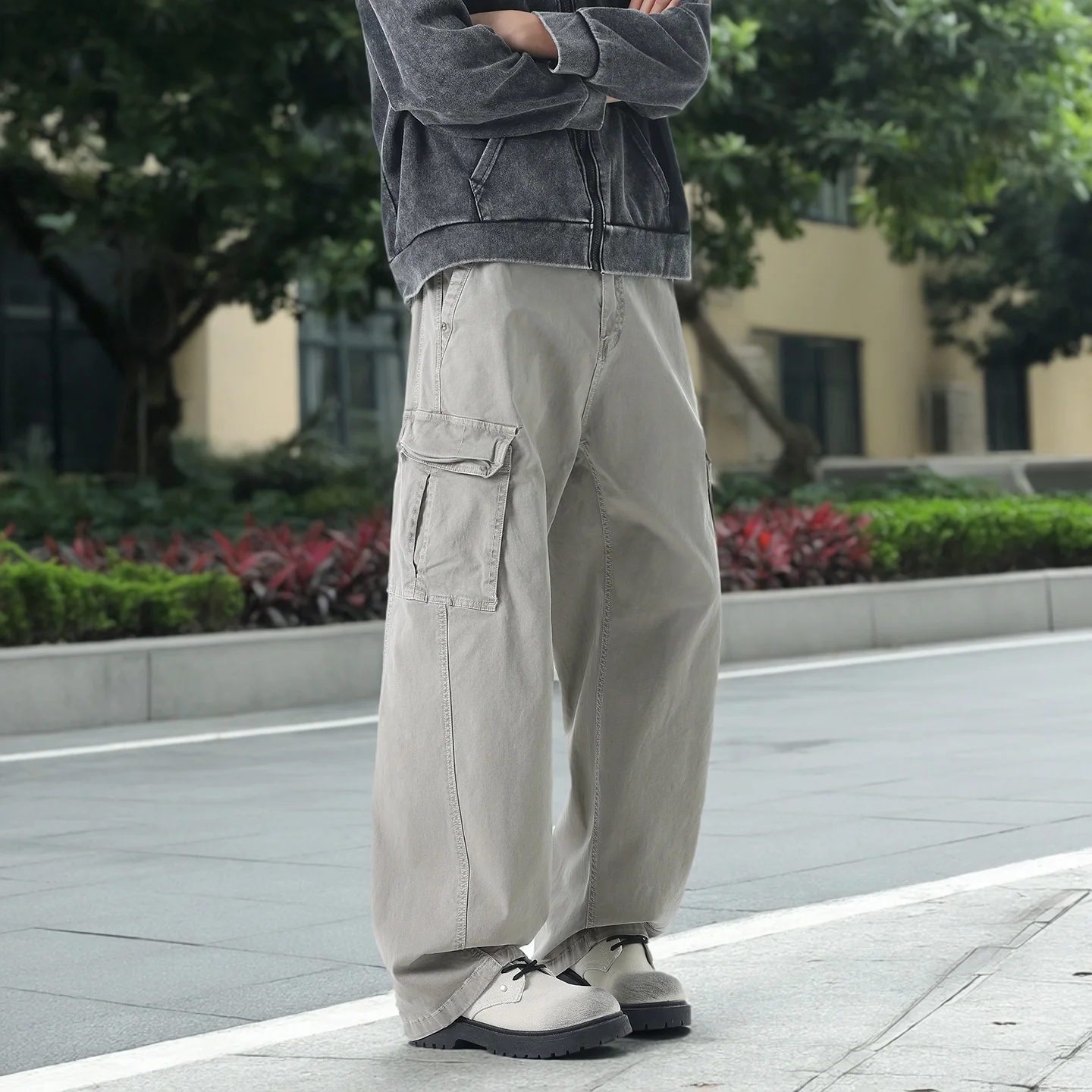 

Loose American Sle Work Pants Men's Autumn Winter New Wide Leg Casual Street Faion Trousers Light ey Long Pants