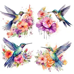 Flowers Humming Bird Watercolor Wall Sticker Toilet Lid Decal Door Sticker Removable Self-Adhesive Decor Household Stickers S321