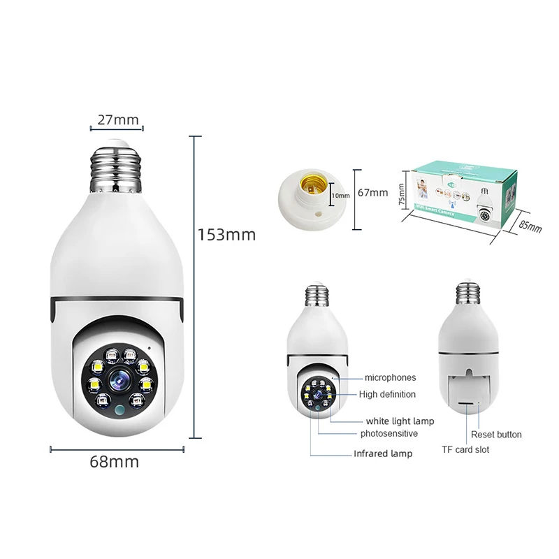 E300-ST Bulb Surveillance Camera Indoor 4X Digital Zoom AI Human Detect Full Color Night Vision Wireless Cameras Smart Home