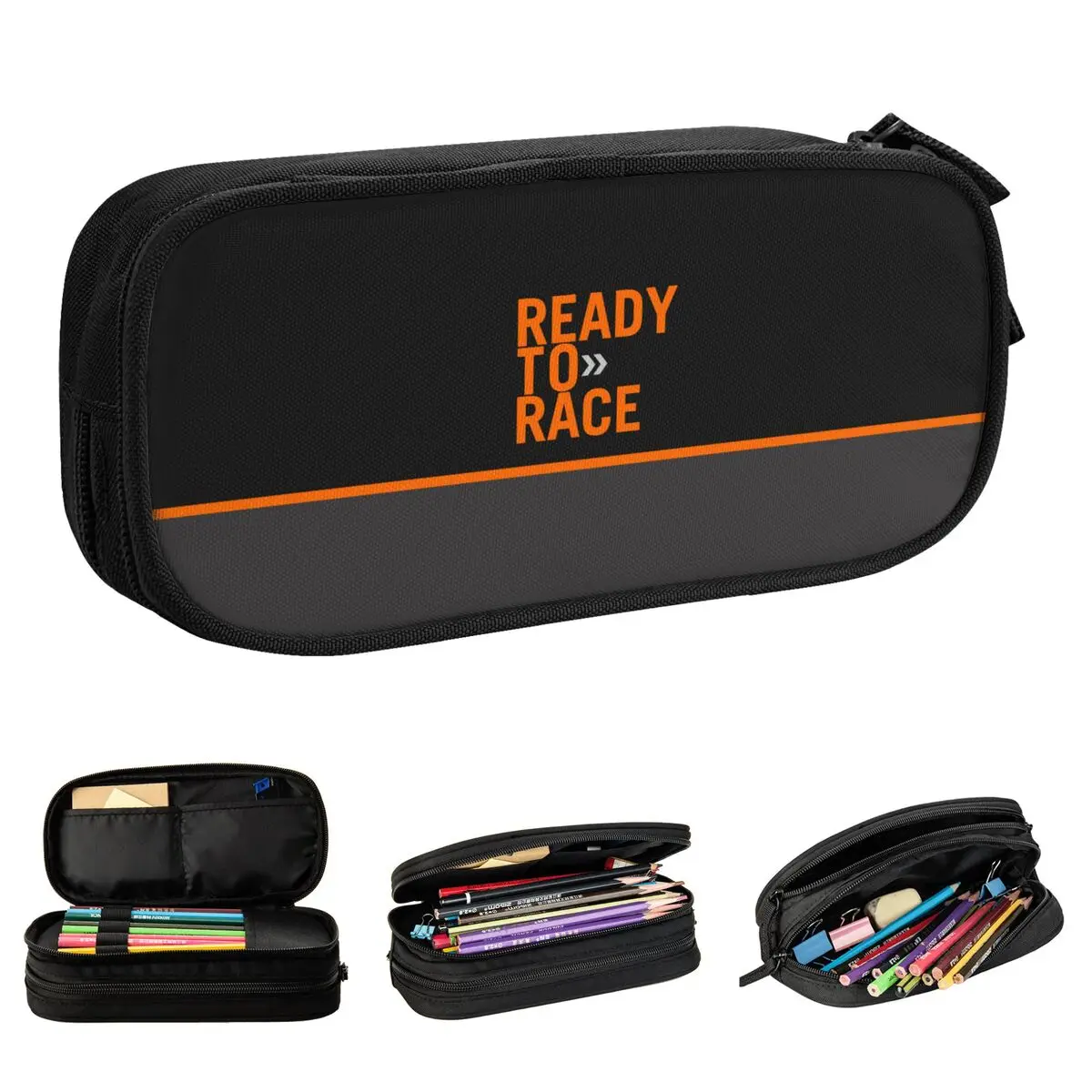 Motor Ready To Race Enduro Cross Pencil Case Pen Holder Bag Student Big Capacity Office Cosmetic Pencil Pouch