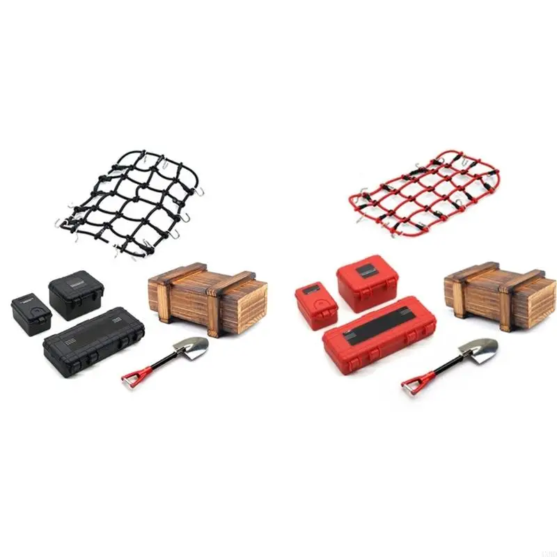 

4XBD 6 Pcs Crawler Car Roof Luggage Net Box Shovel for RC 1/10 Crawler AXIAL SCX10 Accessories