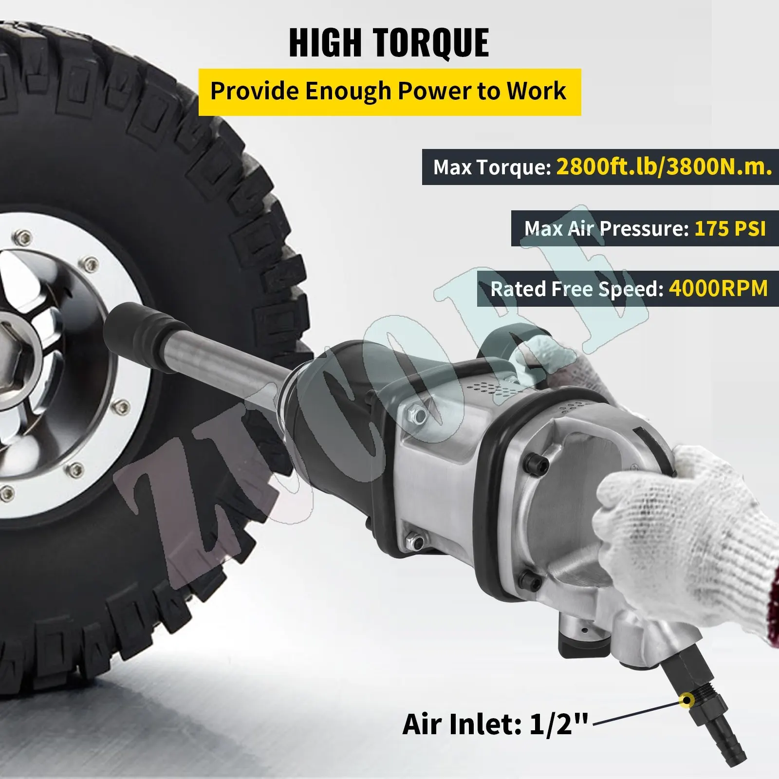 Air Impact Wrench 3800N.m Pneumatic Long Nose Twin Hammer Air Wrench for Trucks Tires Removal  and Heavy-Duty  1'' Square Drive