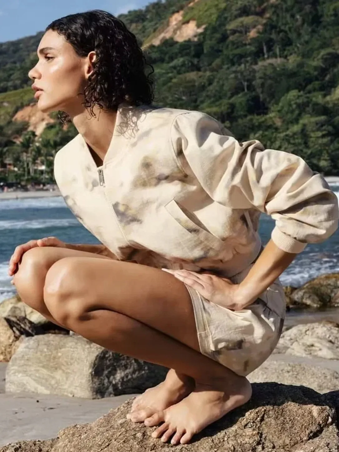 패셔너블 파일럿 재킷 세트 여성 캐주얼 프린트 아우터웨어 워크웨어 미니 스커트 하이 웨이스트 긴팔 라운드 넥 투피스 수트