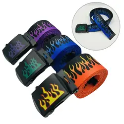 Women Men Unisex Flame Print Canvas Belt Fashion Hip Hop Automatic Buckle Simple Versatile Jeans Student Trend Belt Waistband