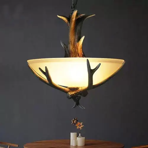 country deer antler resin chandelier living room corridor dining room lamp European retro creative LED glass chandelier