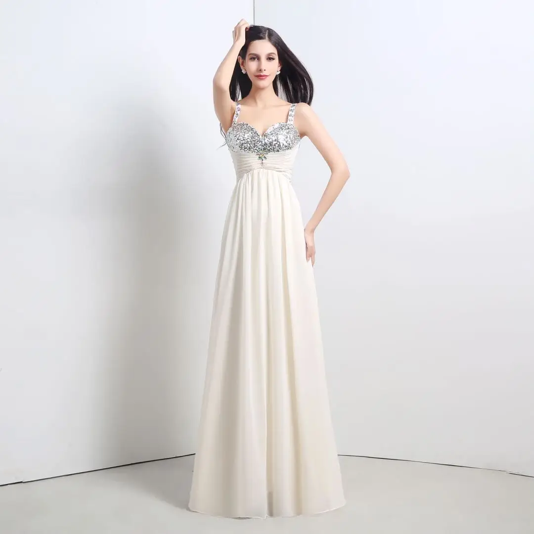 

Tulle Sequin Evening Dress Wedding Dress For Women Ivory Chiffon Suspenders Slim Shining Long Formal Party Bridesmaid Ball Gown