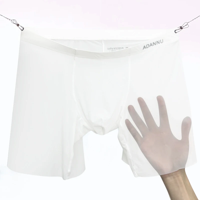 Sexy Transparent Men Boxer Underwear Ice Silk Comfort Long Panties Soft Boxershorts Breathable U Convex Pouch Cuecas Masculinas