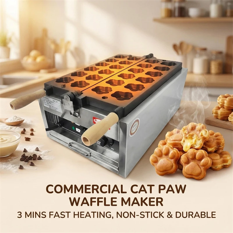 

Cat Paw Egg Cake Machine Waffle Maker 110V 220V Electric Commercial Non-stick Waffle Iron for Snack Stall Fast Cooking 3000W
