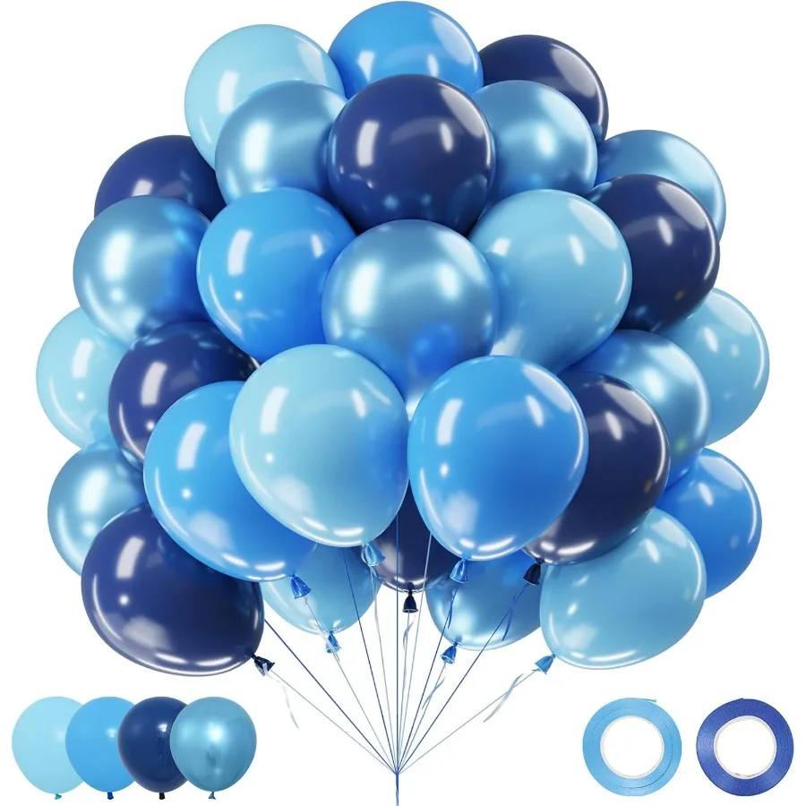Juego de globos azules, 60 uds., Macaron de 12 pulgadas, azul claro, azul marino, Kit de globos azul metálico para niño, cumpleaños, Baby Shower, novia
