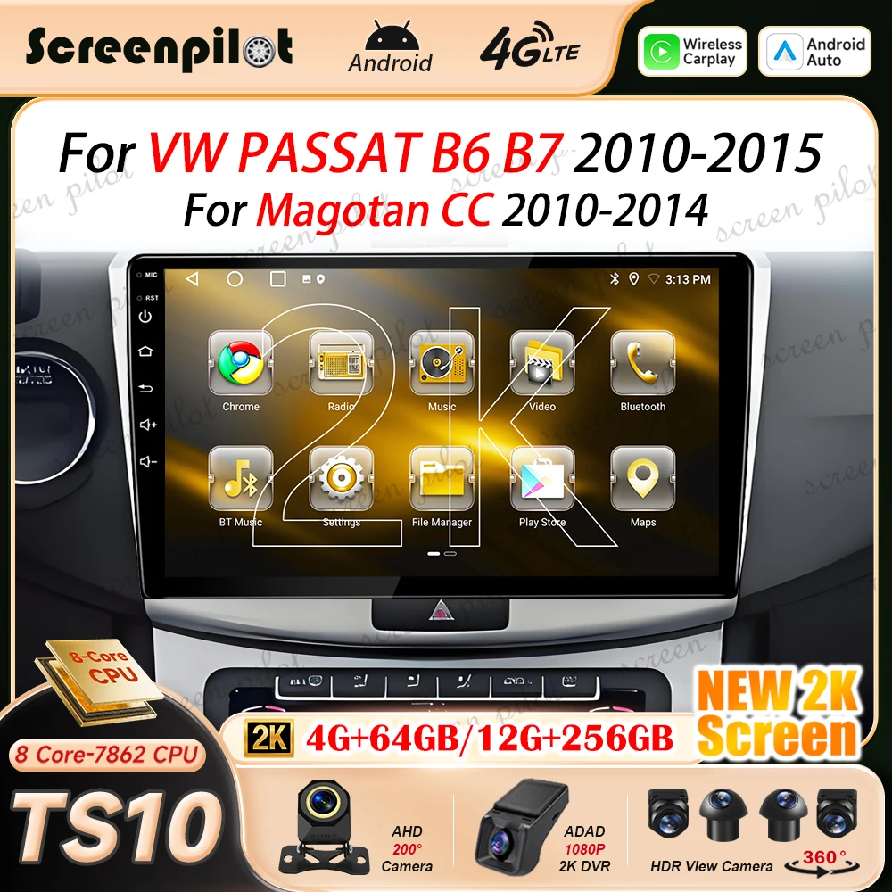 Android 16 Car Radio For Volkswagen PASSAT B6 B7 2010-2015 For Magotan CC 2010-2014 Multimidia Player GPS Carplay Android Auto