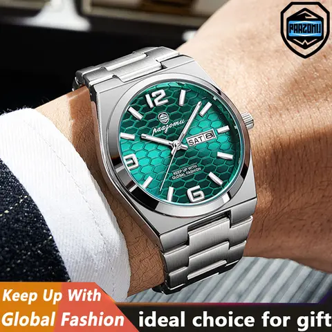 PAAZOMU Creative Men Stainless Steel Watch Fashion Business Style Arabic Numerals Waterproof Calendar Date Display Quartz Watch