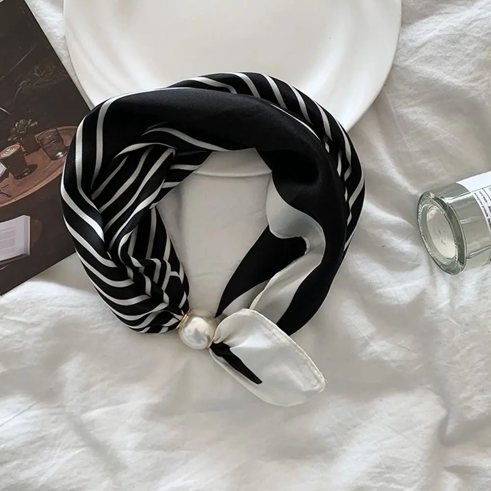 

Flower Pearl Magnetic Buckle Scarf Print Scarves Neckerchief Polka Dot Scarf Clothing Accessories Black White Stripe