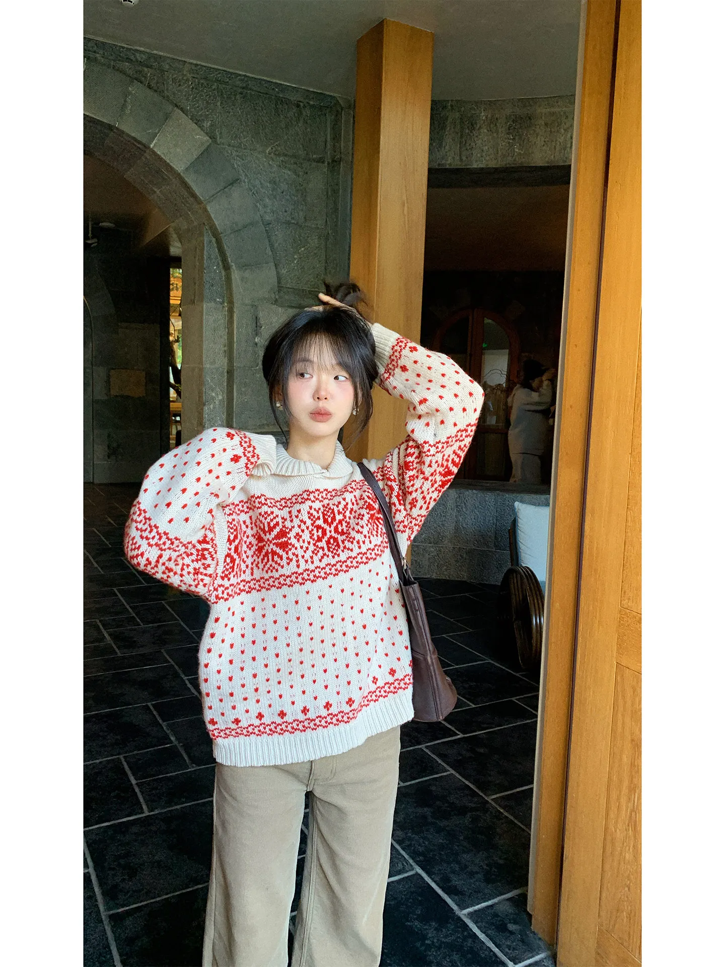 

Retro Sle Wool Blend Knit Sweater Women's ort Coat Collar Sweater Winter Faion Casual Wear Long Sve Thiened Polyester