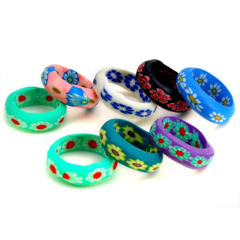 20PC Bohemia Colorful Cirle Daisy Flower Rings for Women Girls Handmade Ceramic Clay Ins New Trendy Rings Jewlery Gifts