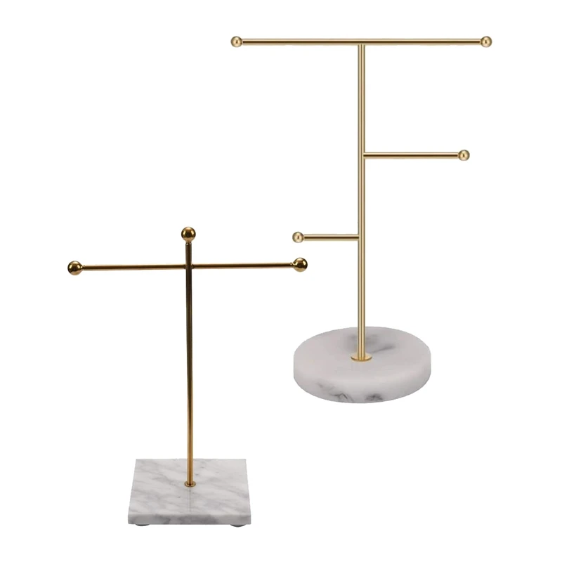 2Pcs Marble Gold Support Rod Jewelry Necklace Stand Display Stand Ring Earring Storage Rack Bracelet Stand