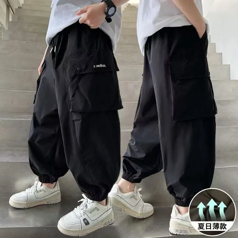 Summer Boys Cargo Pants Children Casual Sweatpants Solid Color Sports Thin Trousers Fashion Children's Clothing New 2026