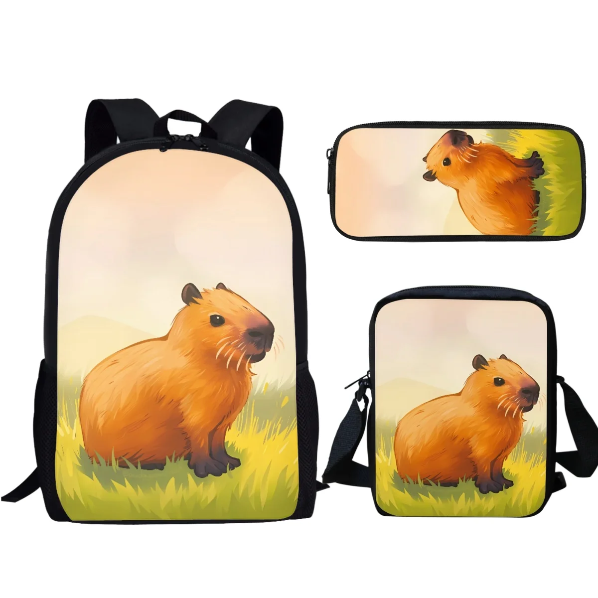 

Animal Capybara Designer Kindergarten Kids School Bags Fashion Travel Boys Girls Backpack 3PC Bookbags Learning Tools Gift New