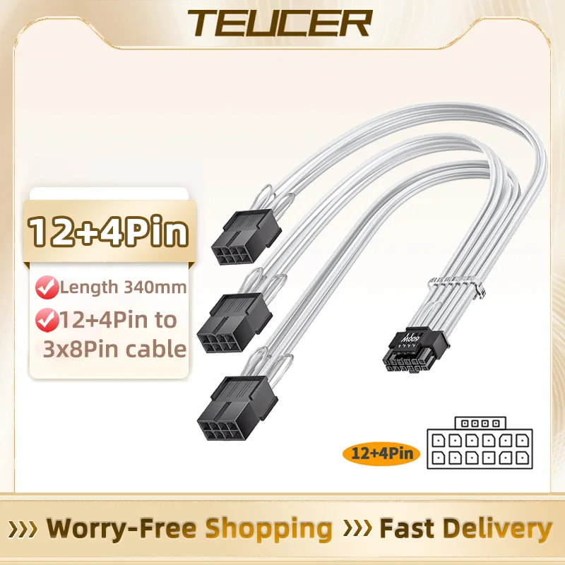 TEUCER PCI-e 5.0 GPU Cable 12+4Pin 12VHPWR ATX3.0 Modular Power Supply Cable 16AWG Cable for GeForce RTX 3090Ti 4070Ti 4080 4090