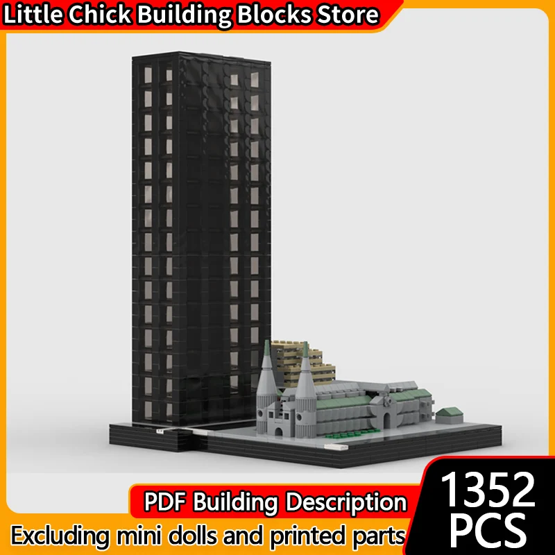 

Модель с видом на улицу MOC, строительные кирпичи, вежа наблюдения и собор, модульная технология, детский праздничный подарок, сборный игрушечный костюм