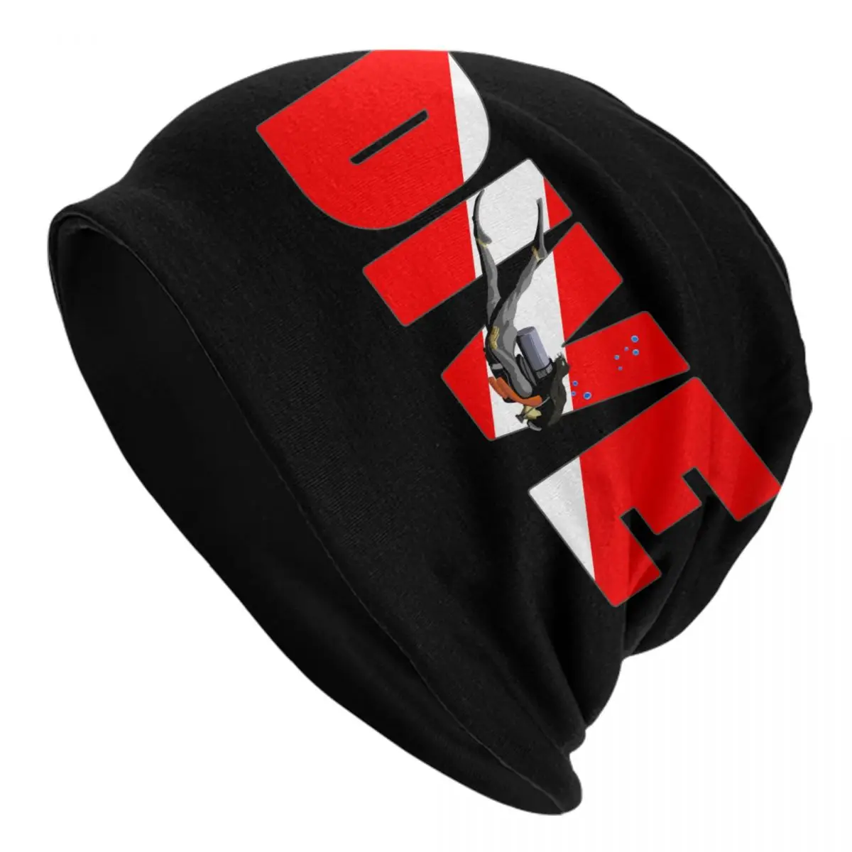 Custom Scuba Dive Flag And Diver Beanie Cap Winter Warm Bonnet Homme Knitted Hats Outdoor Diving Lover Skullies Beanies Hats