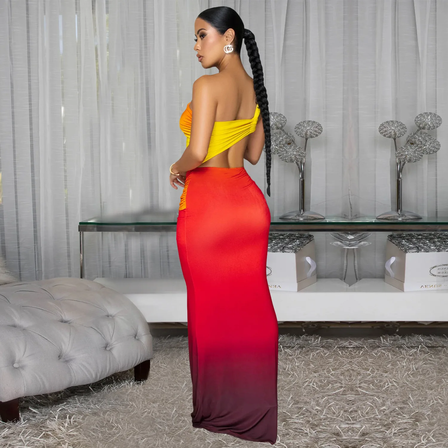 Sister Star Women's Dress Fashion Sexy Off-Shoulder Gradient Nightclub Birthday Party Vacation Commuter Dress Outfit Vestidos