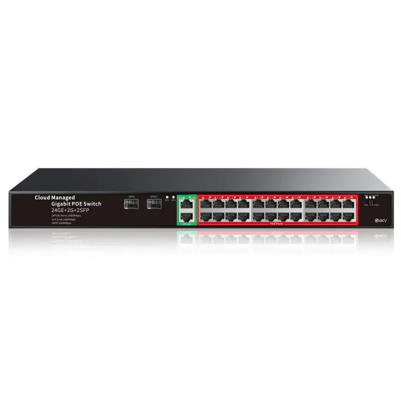 Management PoE Switch Gigabit 24 Ports 1000Mbps PoE + 2 Gigabit Upstream Ports + 2 SFP Ports PoE Switch for Hikvision Cameras