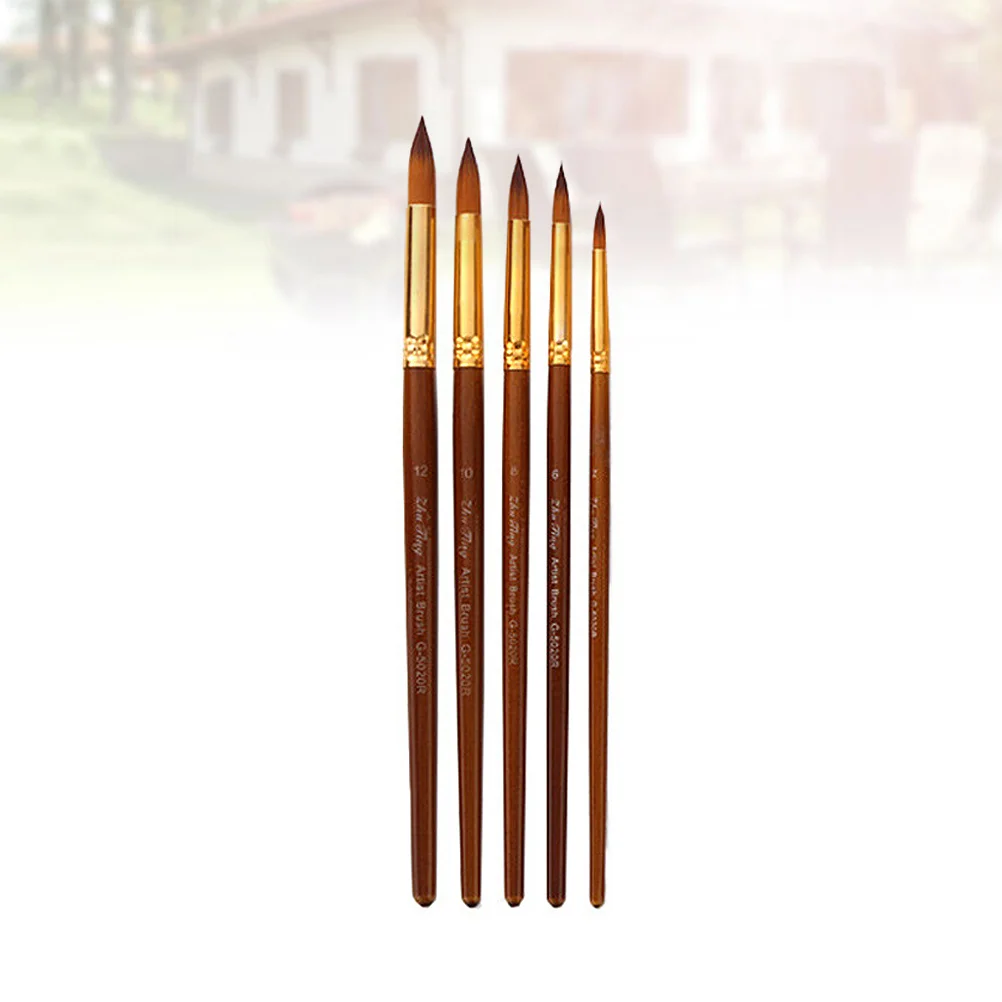 

5Pcs Professional Flax Handle Brush Set High Performance Nylon Bristles Even Paint Flow for Artists Students School Craft
