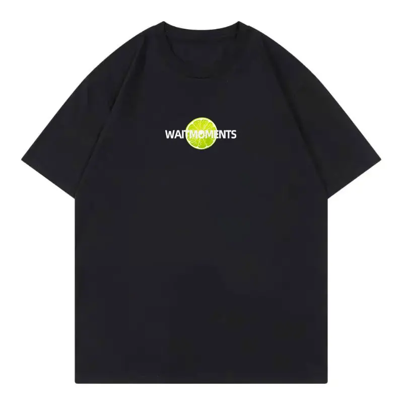 تي شيرت Wait A Moments 2025 للجنسين فضفاض من القطن بأكمام قصيرة مع طباعة حروف فاكهة الليمون #1