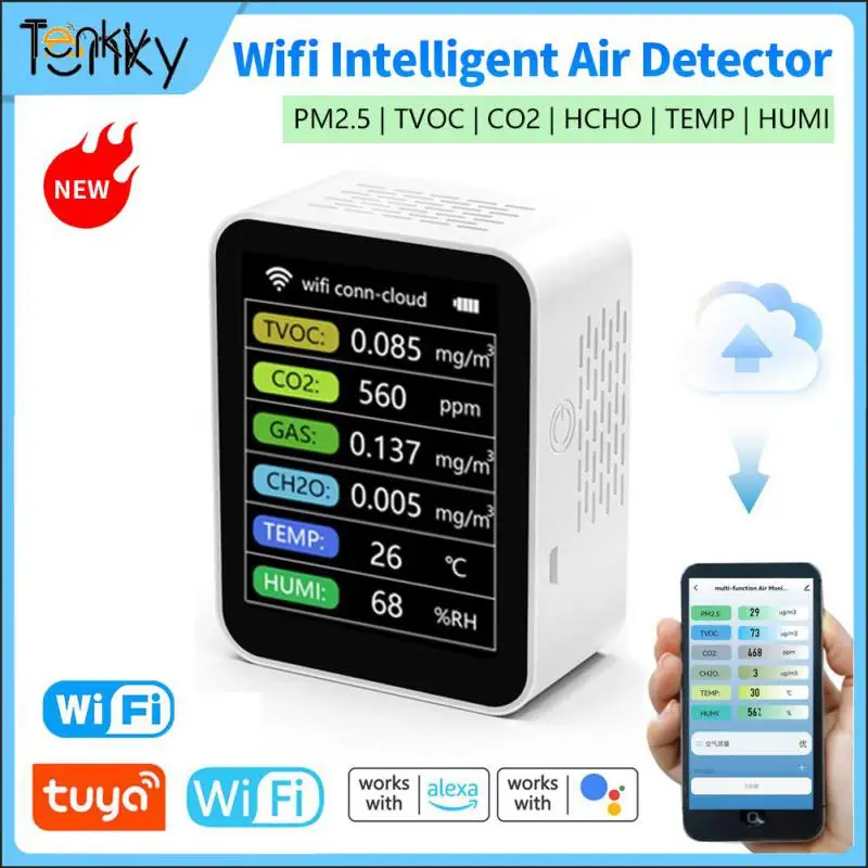 Detector de Gas Hcho Tvoc Co Co2 portátil 6 en 1 pantalla Lcd multifuncional probador de calidad del aire del hogar Detector de calidad del aire Pm10