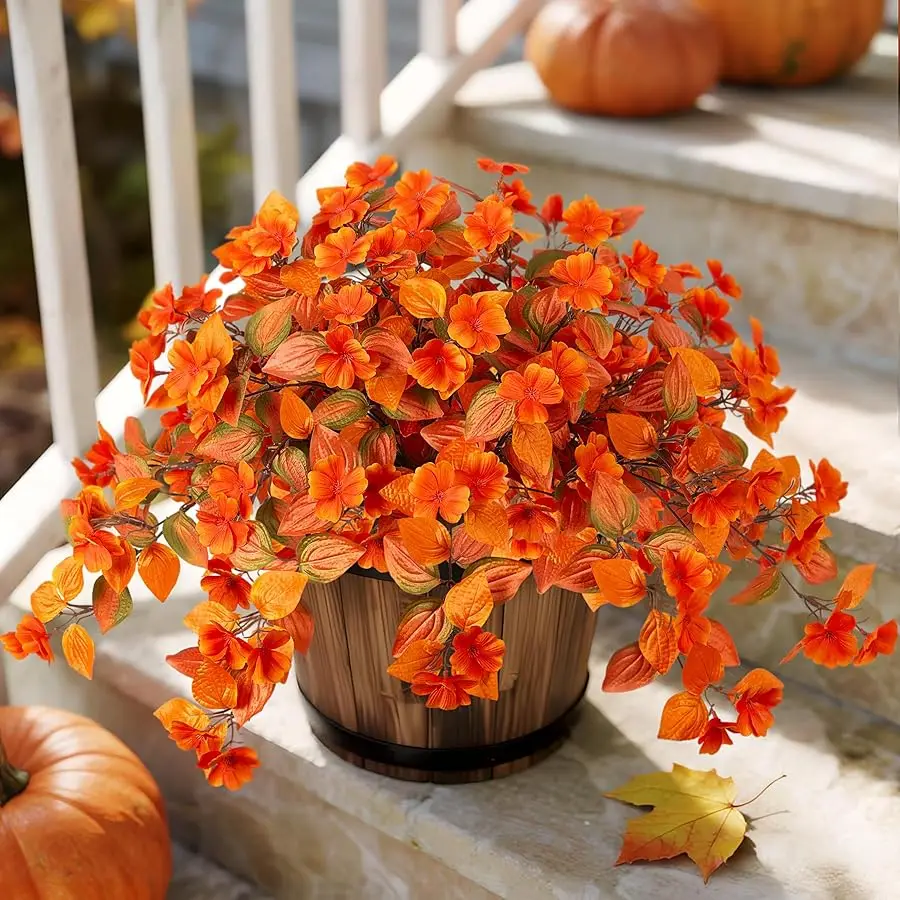 

Fake Fall Flowers Artificial for Decoration 2PCS Faux Silk Fall Flowers Plants for Outdoors Outside Planters UV Resistant Looks