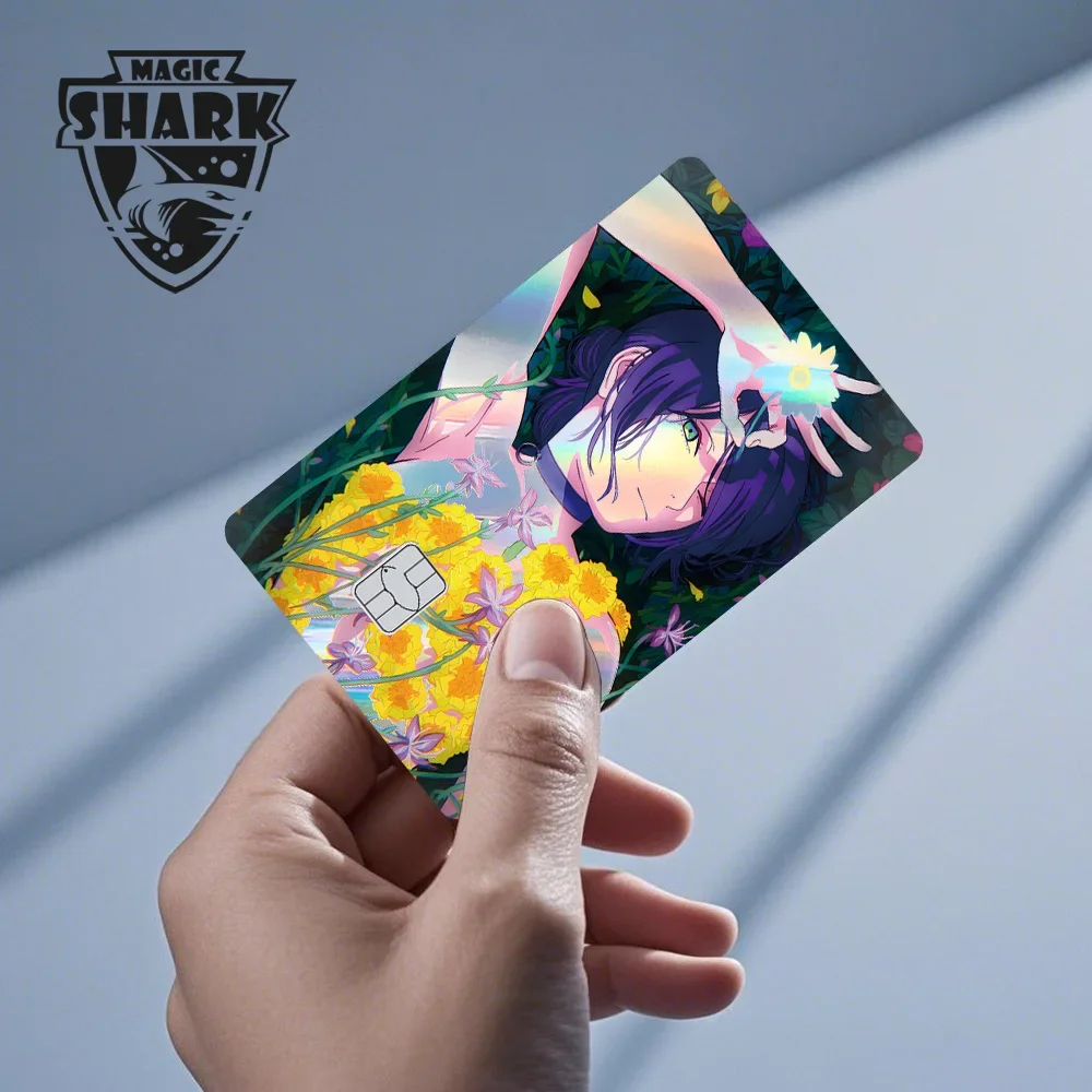 100% nuevo tiburón mágico Reze Pretty Girl holográfico brillante piel láser crédito banco de débito película cubierta pegatina de piel