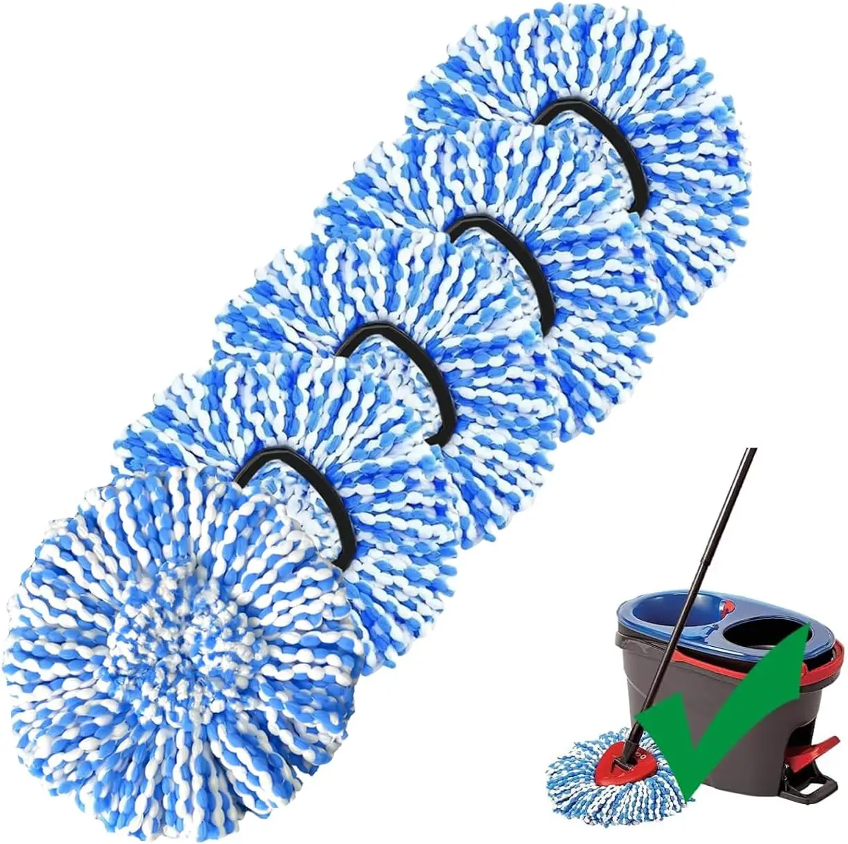 

5-Pack Spin Mop Replacement Heads, 100% Microfiber, Machine Washable & Easy to Replace for Floor and Car Cleaning