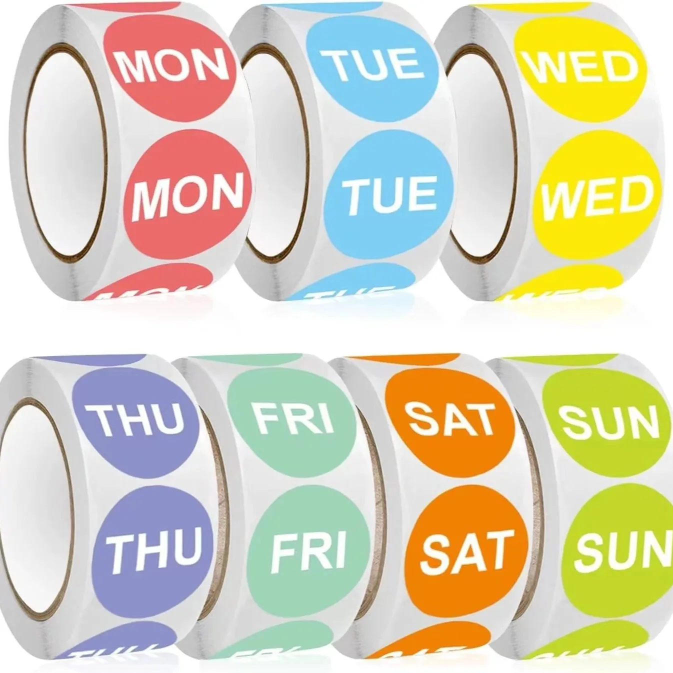 

500Pcs/1 Rolls 2.5cm Packaging Weekly Stickers English Color Date From Monday to Sunday Stationery Sticker